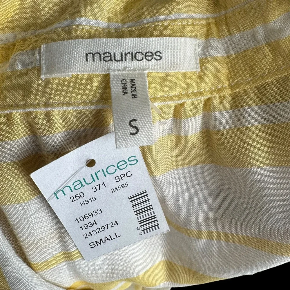 Maurices Womens Yellow White Striped Button Down Shirt Long Sleeve Small NWT
